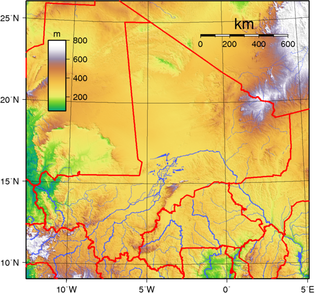 Landkarte, Mali, Topographie, Relief